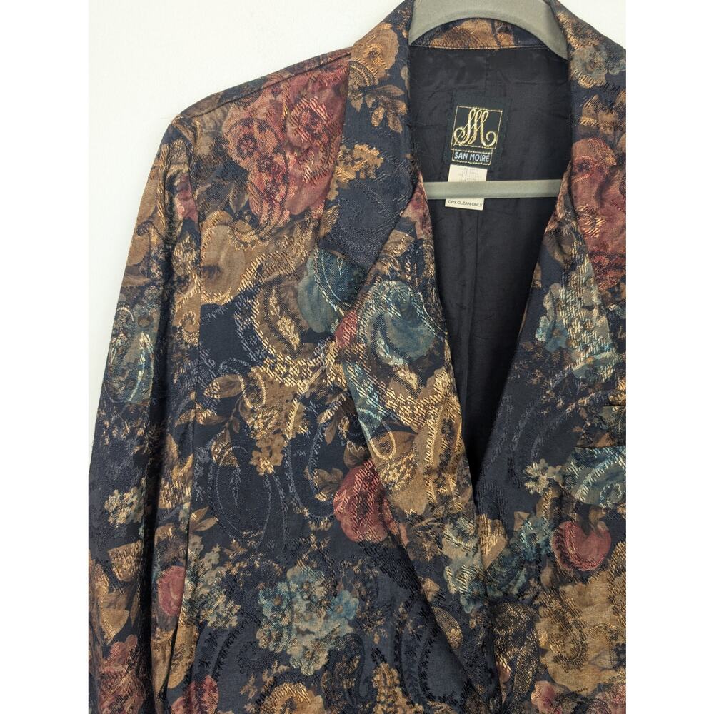 Vintage Jacket Metallic Floral Jacquard San Moire Whimsigoth Fairy Grunge Size M - Picture 2 of 10